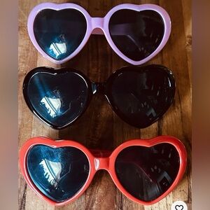 Heart-Shaped Sunglasses Set - Pink, Black, Red